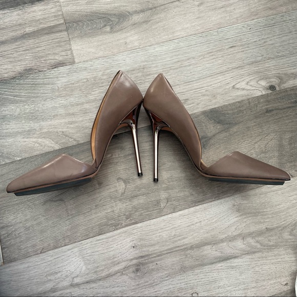 L.A.M.B Dark Tan Soft Leather Pointed Shoe Silver Stiletto Heel Women Size: 8.5 - Picture 9 of 16